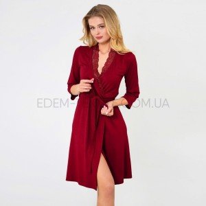 Женский халат из вискозы с кружевом N.EL 1309-92 Вишневый, L Женский халат из вискозы с кружевом N.EL 1309-92 Вишневый, L