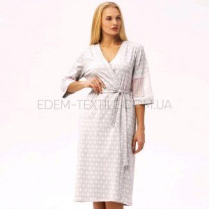 Трикотажный халат с кружевом на запах 1431 Серый, 4XL