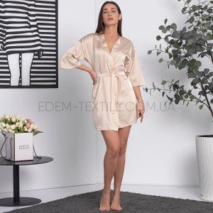 Красивый Женский Халат на запах Kreedme home 0070 Бежевый, XL