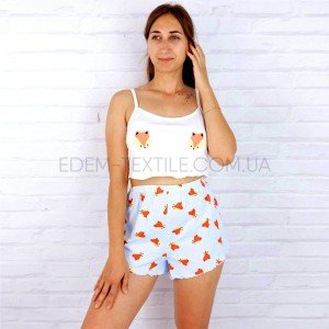 Пижама Лисички шорты и топ Saimeiqi голубой Голубой, XL Пижама Лисички шорты и топ Saimeiqi голубой Голубой, XL