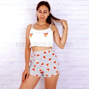 Комплект Лисички с шортами и топом Saimeiqi Серый, L Комплект Лисички с шортами и топом Saimeiqi Серый, L