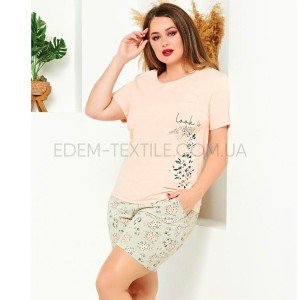 Пижама шорты и футболка Горошек Батал 4080 Персиковый, 4XL