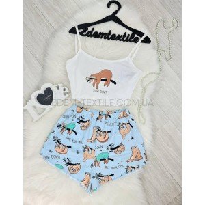 Молодежная пижама топ с шортами Saimeiqi Ленивец Голубой, L