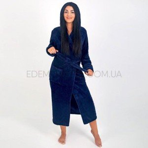 Халат женский с капюшоном длинный Велсофт 1023 Синий, XL