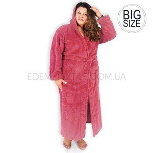 Женский домашний теплый длинный халат Батал 1024 Брусничный, 4XL