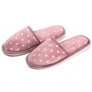 Тапки домашние для девочки велюровые в Горошек Twins Розовый, 32/33