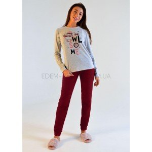 Хлопковая женская пижама с брюками Пингвин Серый, M