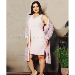 Комплект Сорочка и Халат Bella Secret 7847 Персиковый, 2XL