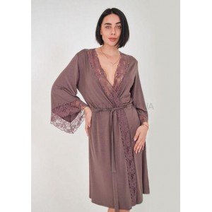 Легкий халат из вискозы с кружевом 1347 Мокко, 2XL