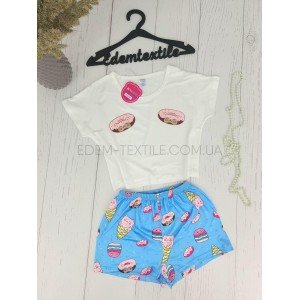 Молодежная пижама топ с шортами принт Пончики Белый, M
