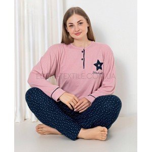 Пижама с брюками для женщин Батал Звездочки 4301 Пудровый, 3XL