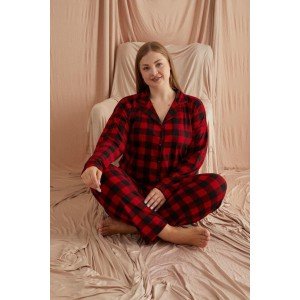 Теплая пижама Рубашка с Брюками батал 5655 Красный, 4XL