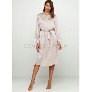 Халат атласный с кружевом 4100 Julia Ulich Бежевый, 4XL