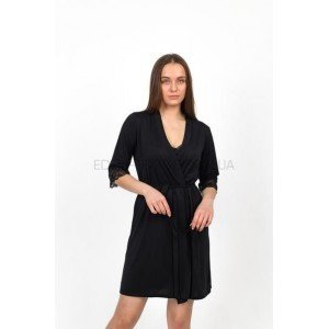 Халат вискозный с кружевом на запах 285-93 Черный, L