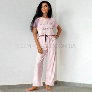 Трендовая Пижама Топ и Штаны Полоска 300021 Розовый, XL
