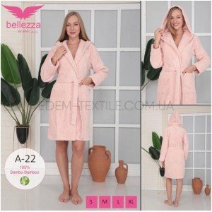 Женский халат с капюшоном и карманами А-22 Персиковый, L Женский халат с капюшоном и карманами А-22 Персиковый, L