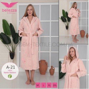 Однотонный женский халат с капюшоном А-21 Персиковый, 2XL