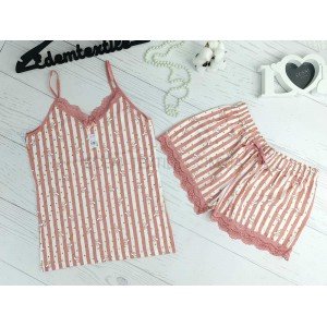 Пижама Шорты с Майкой HNX Зайка и Звездочки Пудровый, L