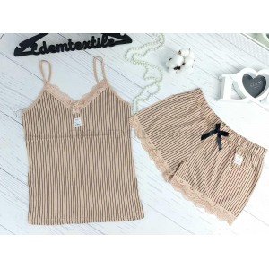 Пижама майка на бретелях и шорты HNX Полоска Бежевый, XL Пижама майка на бретелях и шорты HNX Полоска Бежевый, XL