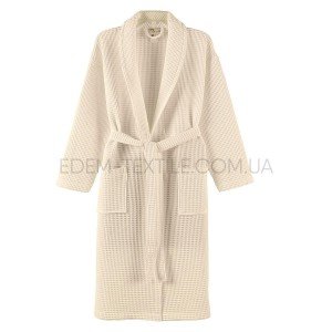 Вафельный однотонный халат хлопок Ярослав Кремовый, 2XL/3XL