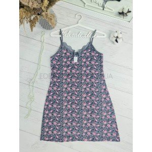 Хлопковая короткая ночнушка Цветы и Сердечки