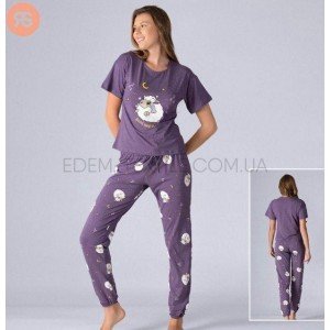 Пижама футболка и штаны принт Овечки 5695 Фиолетовый, L