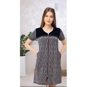 Халат на молнии трикотажный со стразами 10561 Темно-синий, 3XL