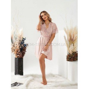 Женский пеньюар на запах с кружевом 1210-2 Пудровый, XL
