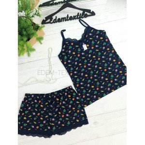 Пижама на лето HNX с принтом веселые Овощи Темно-синий, XL