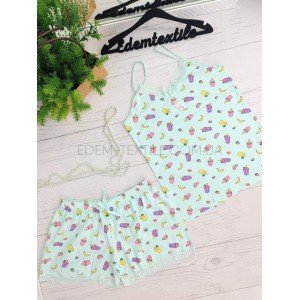 Комплект для сна майка и шорты HNX Смузи Мятный, XL