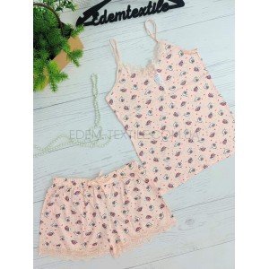 Пижама майка на тонких бретелях и шорты Улитки Персиковый, L Пижама майка на тонких бретелях и шорты Улитки Персиковый, L