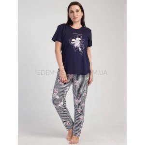 Комплект для дома Футболка и Штаны Батал 5926 Синий, 4XL