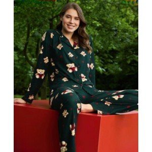 Пижама женская байковая на пуговицах Тедди 5660 Зеленый, 2XL