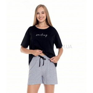 Пижама с шортами в полоску и футболкой 17288 Черный, XL