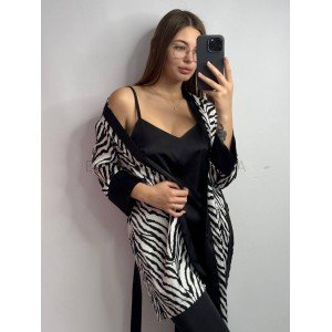 Комплект женский Халат з поясом Майка Штаны 163 Черный, XL/2XL
