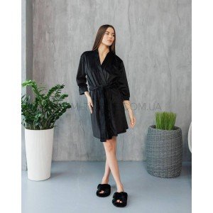 Халат женский с поясом плюш велюр 008/21 Черный, XL