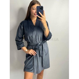 Короткий велюровый женский халат на запах 008/21 Графитовый, M Короткий велюровый женский халат на запах 008/21 Графитовый, M