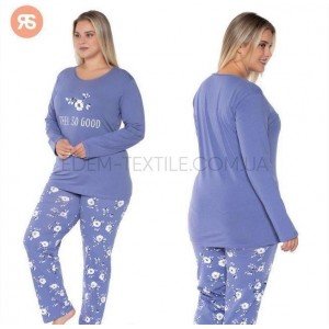 Пижама Штаны в цветочек и Лонгслив Батал 5007 Голубой, 4XL
