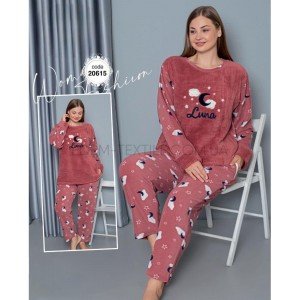 Теплая пижама Батал велсофт флис Luna 20615 Брусничный, 4XL