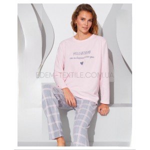 Флисовая теплая женская пижама Клетка 22031 Розовый, M
