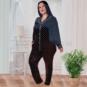 Пижама костюм для дома с брюками и рубашкой 6223 Черный, 2XL