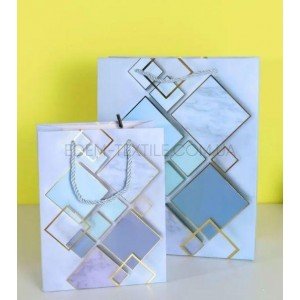 Бумажный Пакет вертикальный Ромбы на голубом , 26x32x12