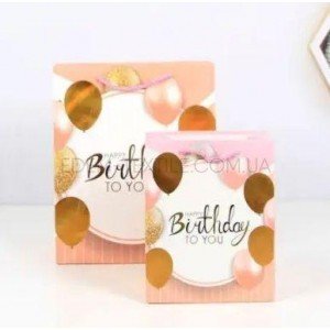 Пакет подарочный Birthday Шарики на розовом фоне , 26x32x12