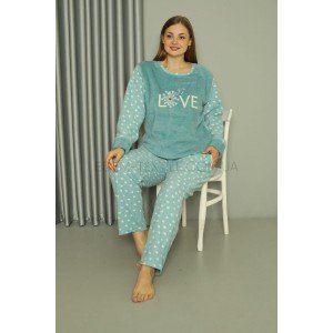Флисовая теплая пижама для женщин Батал Love 20553 Бирюзовый, 5XL