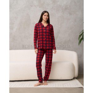 Стильная женская пижама на пуговицах в клетку 96793 Красный, L Стильная женская пижама на пуговицах в клетку 96793 Красный, L