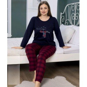 Женская пижама Батал Кофта и Брюки 68136 Темно-синий, 3XL Женская пижама Батал Кофта и Брюки 68136 Темно-синий, 3XL