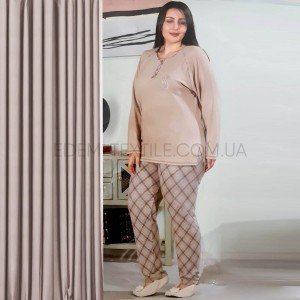 Трикотажная пижама для женщин с брюками Батал 5385 Какао, 3XL