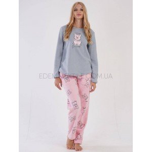 Теплая женская пижама Флисовая Собачки Vienetta 0432 Серый, XL
