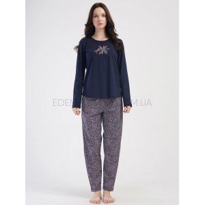 Женская пижама трикотажная Кофта и Брюки 0648 Темно-синий, 2XL