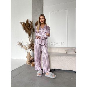 Шелковая женская пижама рубашка с брюками 9026 Розовый, L